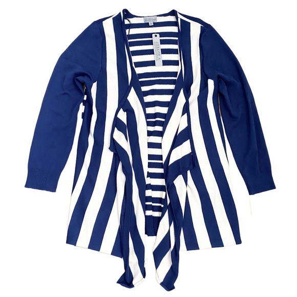 Joseph A. Open Drape Striped Blue White Cardigan Soft Stretch Comfort Sweater XL - Picture 2 of 9